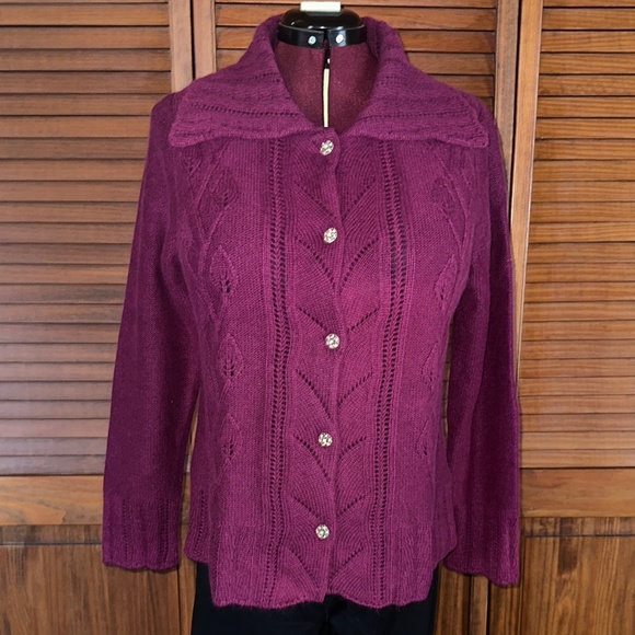 Christopher & Banks Sweaters - Christopher & Banks Women's Purple Collared Cardigan Sweater Size L